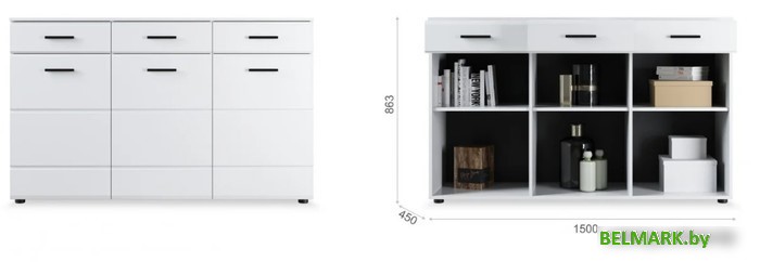 Тумба Империал Йорк 3д3ящ (белый жемчуг-белый глянец) - фото2