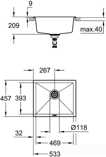 Кухонная мойка Grohe K700U 60-C 53.3/45.7 1.0 31654AP0 (черный гранит) - фото2