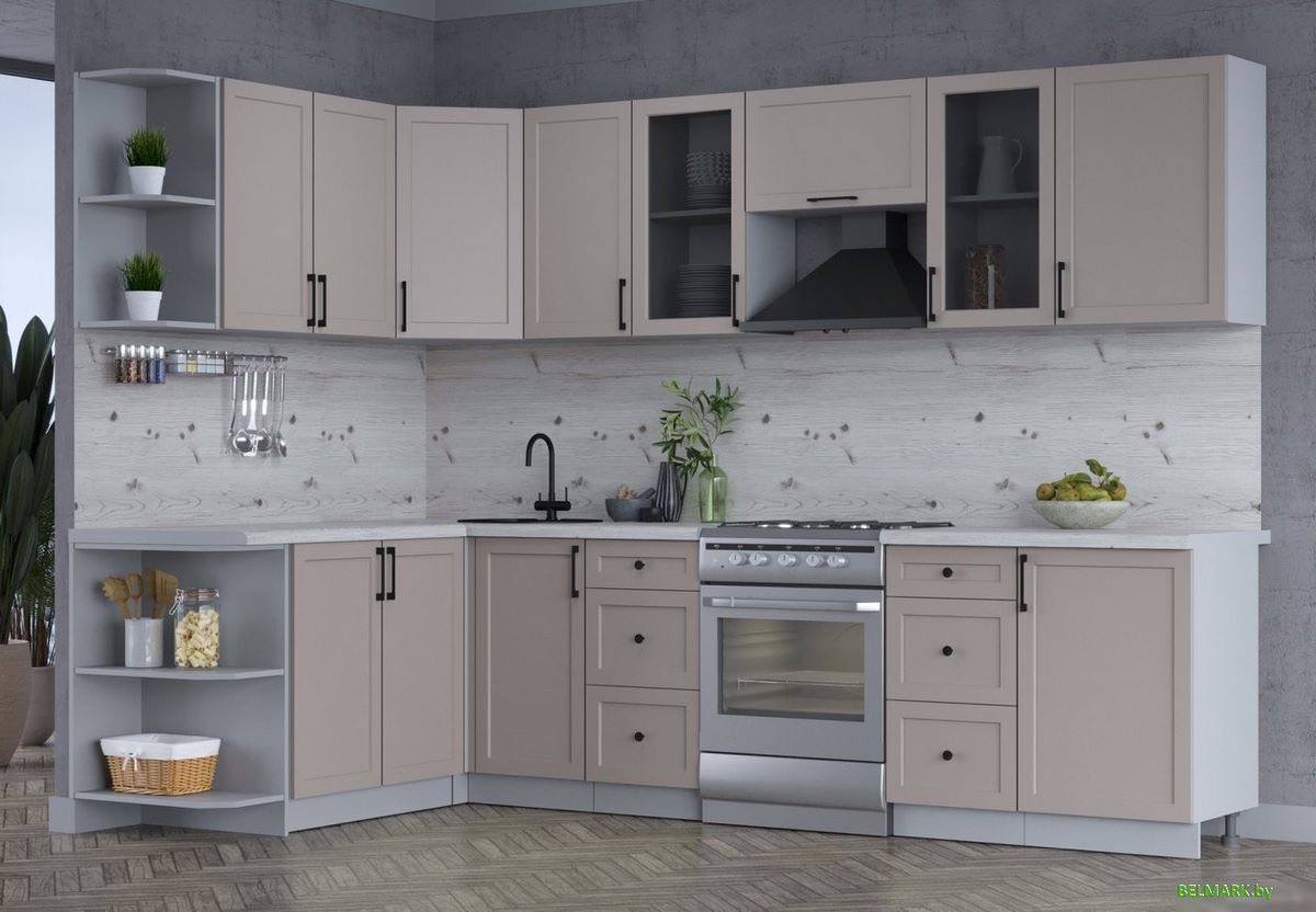 Готовая кухня Интерлиния Тренд 1.7x2.9 левая (луна/луна/бискайская сосна) - фото2