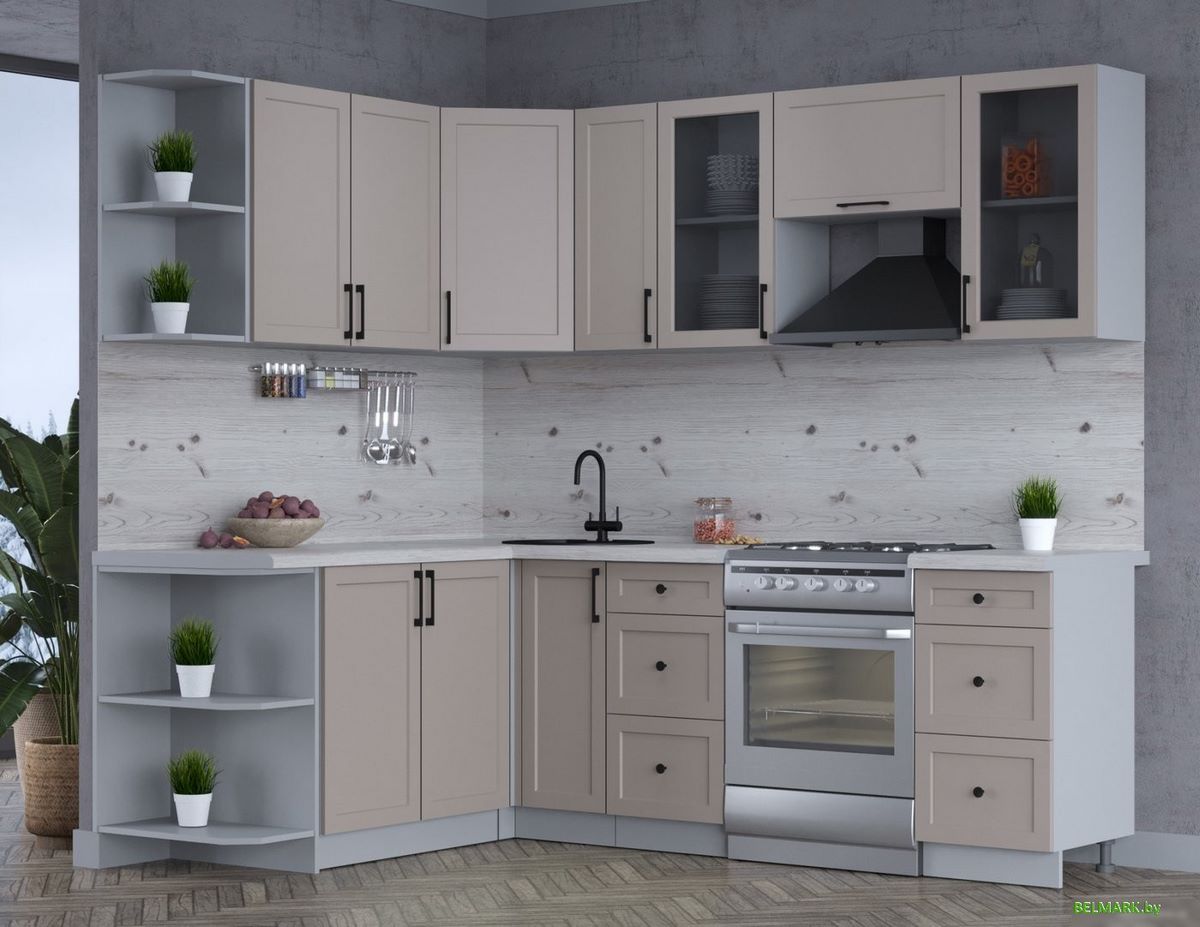 Готовая кухня Интерлиния Тренд 1.7x2.3 левая (луна/луна/бискайская сосна) - фото2