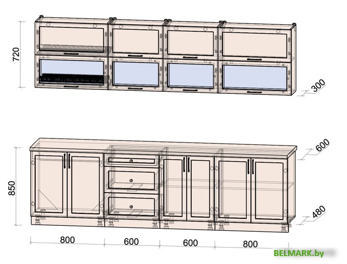 Готовая кухня Интерлиния Тренд 2.8Б (мята/мята/дуб бунратти) - фото2
