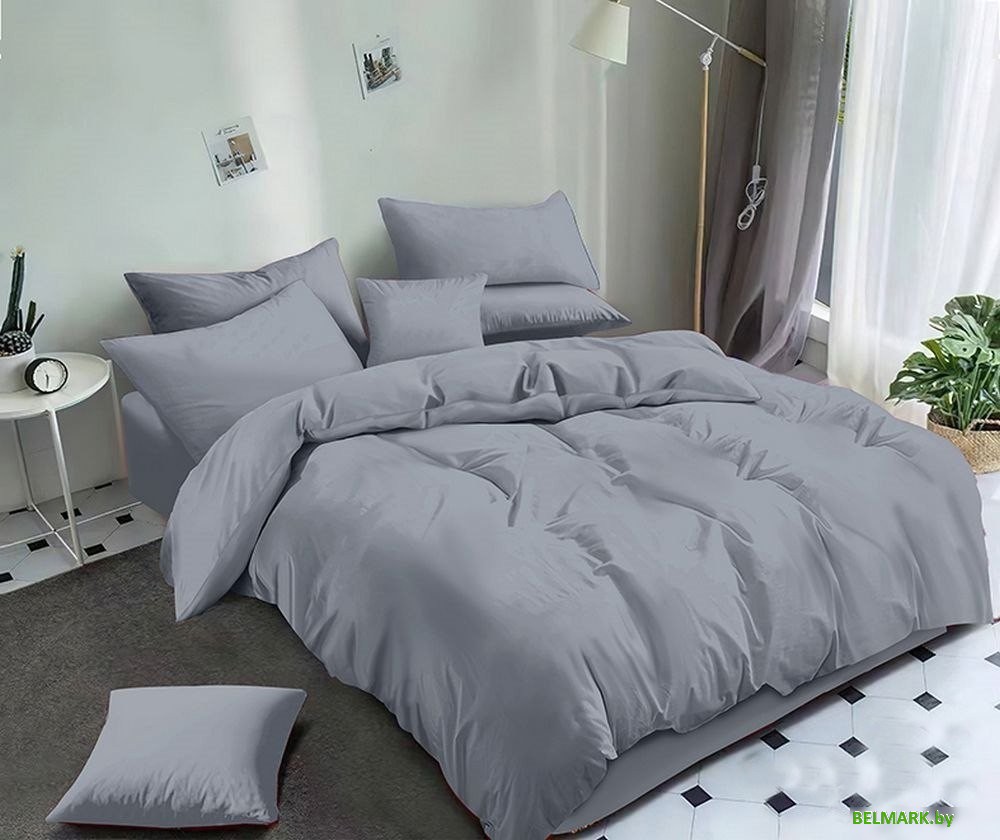 Постельное белье Реноме Семейный Оливковая коллекция Благородный серый 15-4304 (поплин однотонный) - фото