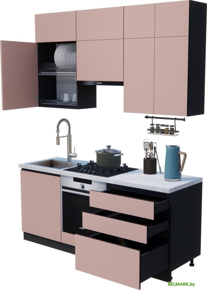 Готовая кухня ВерсоМебель Эко Премиум 1.9 (пудровый/ст. мрамор лацио) - фото2