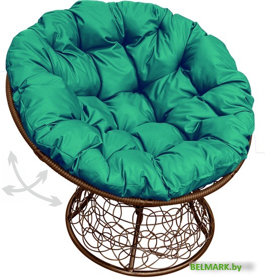 Кресло M-Group Папасан пружинка 12050204 (коричневый ротанг/зеленая подушка) - фото