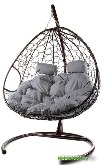 Подвесное кресло M-Group Для двоих 11450209 (коричневый ротанг/серая подушка) - фото