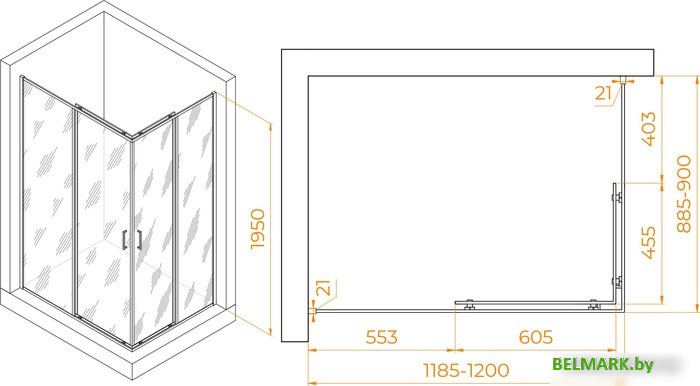 Душевой уголок RGW PA-040B 3508104092-14 90x120 (черный/прозрачное стекло) - фото2