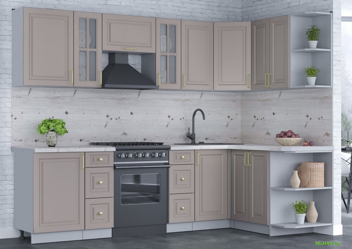 Готовая кухня Интерлиния Мила Шато 1.5x2.7 правая (луна/луна/бискайская сосна) - фото2