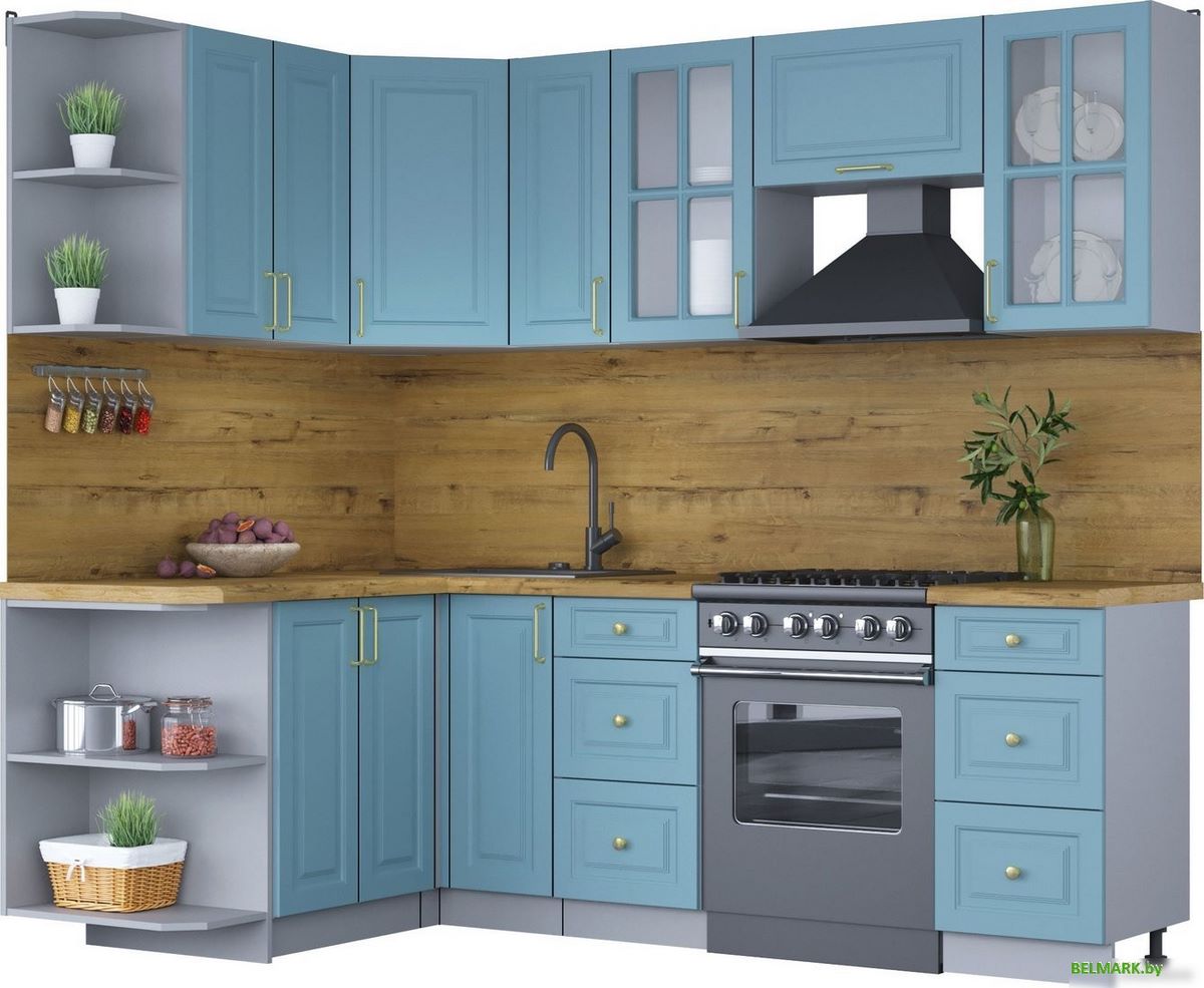 Готовая кухня Интерлиния Мила Шато 1.5x2.3 левая (океан/океан/дуб бунратти) - фото