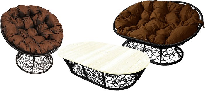 Набор садовой мебели M-Group Мамасан, Папасан и стол 12140405 (черный ротанг/коричневая подушка) - фото