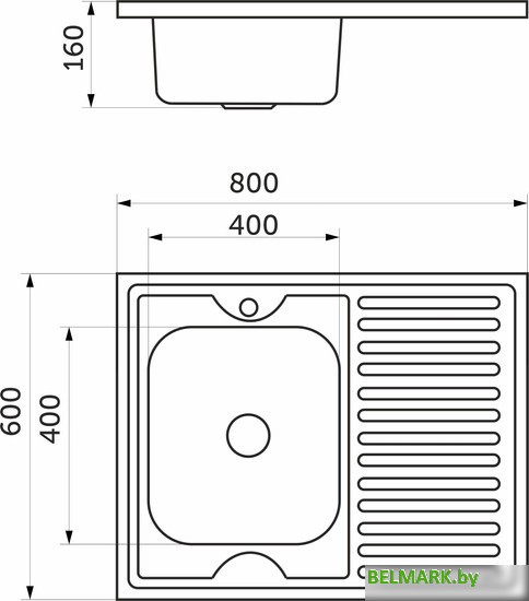 Кухонная мойка AKS Накладная 80x60 левая (полированная) - фото2