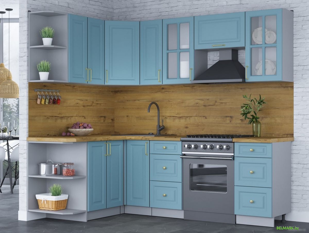 Готовая кухня Интерлиния Мила Шато 1.5x2.3 левая (океан/океан/дуб бунратти) - фото2