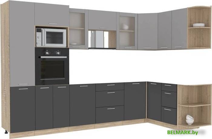 Готовая кухня Интерлиния Мила 1.68x3.2 правая без столешницы (серебристый/антрацит) - фото