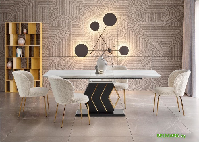 Кухонный стол Halmar Vincenzo 160 (белый мрамор/черный/золотой) - фото