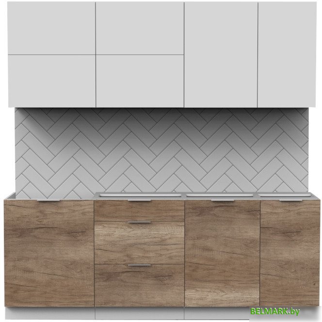 Готовая кухня Интермебель Микс Топ-36 2.1м без столешницы (белый премиум/дуб каньон) - фото