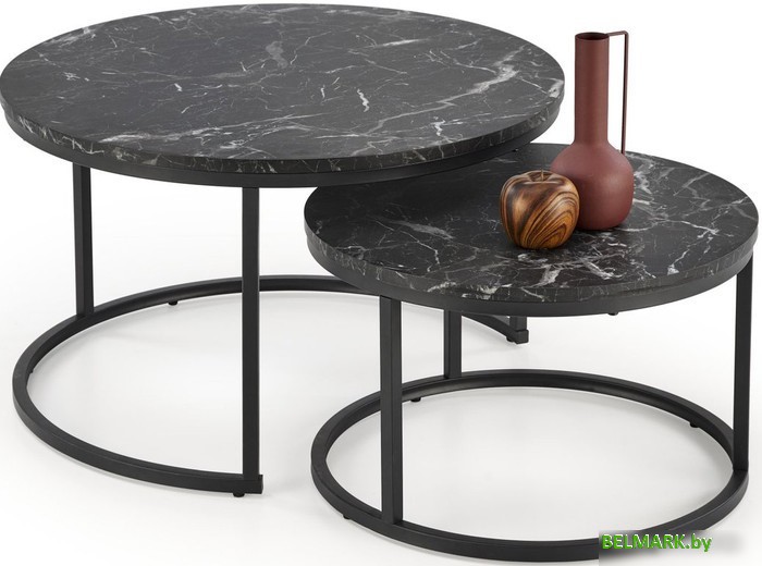 Журнальный столик Halmar Java 2 стола (черный мрамор/черный) - фото