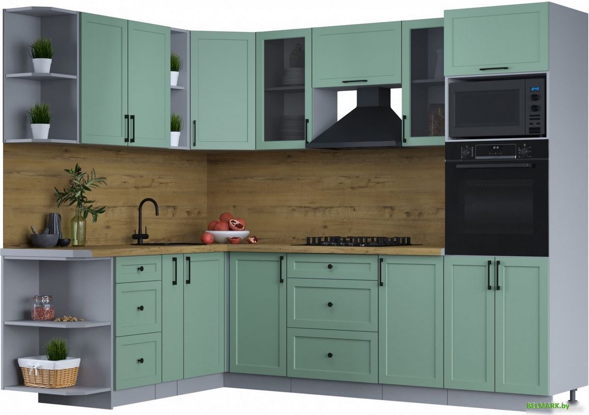 Готовая кухня Интерлиния Тренд 1.88x2.6 ВТ левая (мята/мята/дуб бунратти) - фото