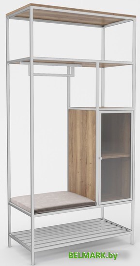 Стеллаж Hype Mebel Босс 100x200 (белый/дуб галифакс натуральный/велюр серый) - фото