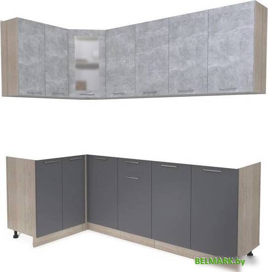 Готовая кухня Интерлиния Мила 12x22 без столешницы (бетон/антрацит) - фото