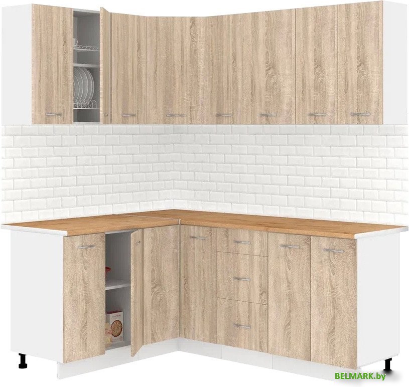 Готовая кухня Кортекс-мебель Корнелия Лира 1.5x1.9 (дуб сонома/дуб бунратти) - фото