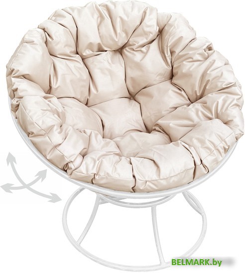 Кресло M-Group Папасан пружинка 12040101 (белый/бежевая подушка) - фото