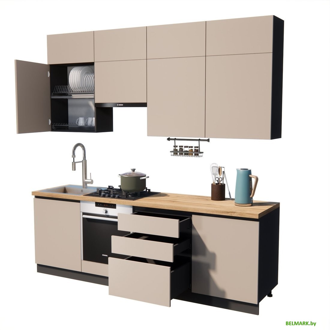 Готовая кухня ВерсоМебель Эко Премиум 2.4 (глиняный серый/ст. дуб вотан) - фото2