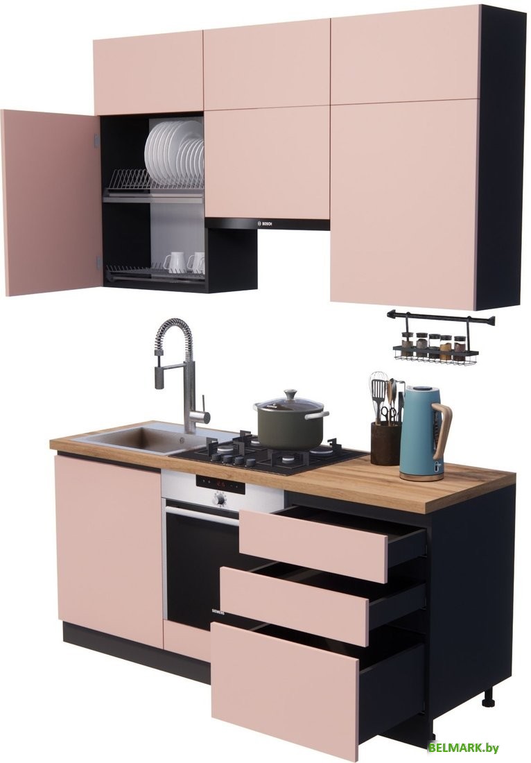 Готовая кухня ВерсоМебель Эко Премиум 1.8 (пудровый/ст. дуб вотан) - фото2