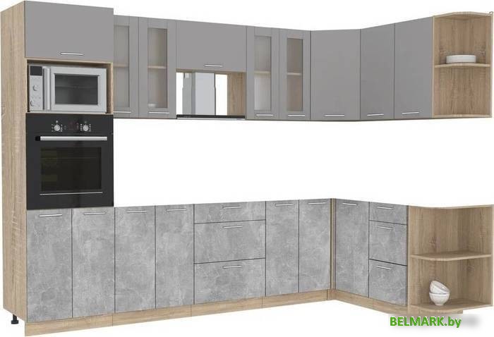 Готовая кухня Интерлиния Мила 1.68x3.0 правая без столешницы (серебристый/бетон) - фото