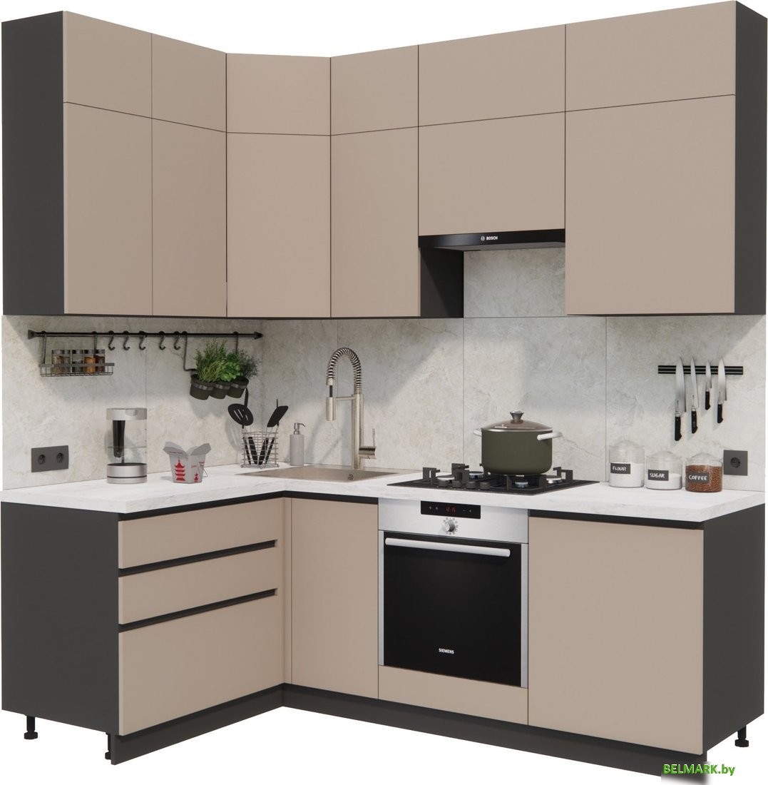 Готовая кухня ВерсоМебель Эко Премиум 1.4x2.2 левая (глиняный серый/ст. мрамор лацио) - фото