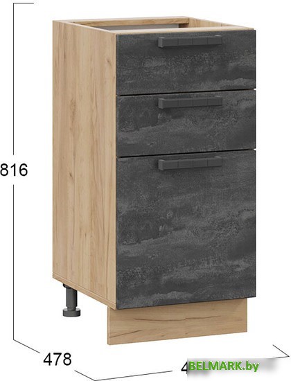 Шкаф напольный Трия Детройт 1Н4Я3 (дуб крафт золотой/угольный камень) - фото2