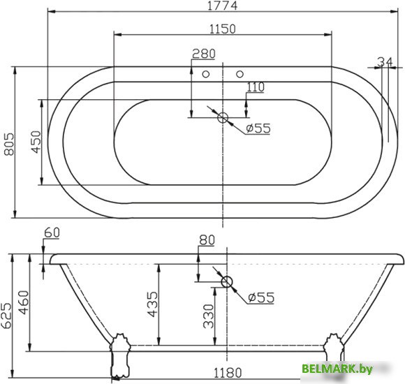 Ванна BelBagno BB21 177.4x80.5 - фото2