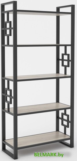 Стеллаж Hype Mebel Квадро 80x200 (черный/дуб галифакс натуральный) - фото