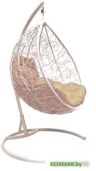 Подвесное кресло M-Group Капля 11020101 (белый ротанг/бежевая подушка) - фото