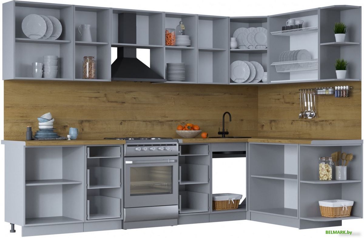 Готовая кухня Интерлиния Тренд 1.7x3.0 правая (луна/луна/бискайская сосна) - фото2