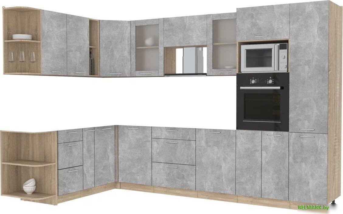 Готовая кухня Интерлиния Мила 1.88x3.2 левая без столешницы (бетон/бетон) - фото