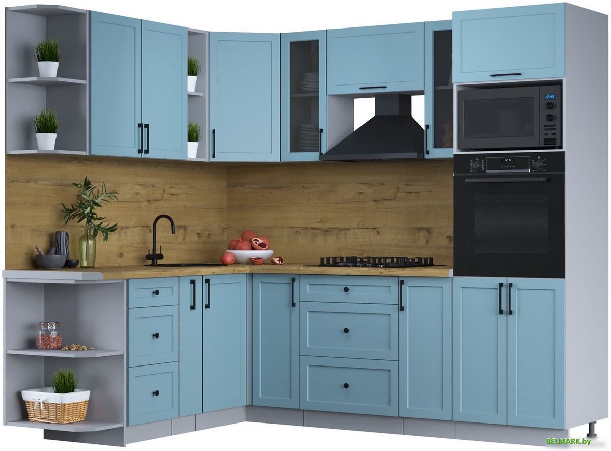 Готовая кухня Интерлиния Тренд 1.88x2.4 ВТ левая (океан/океан/дуб бунратти) - фото