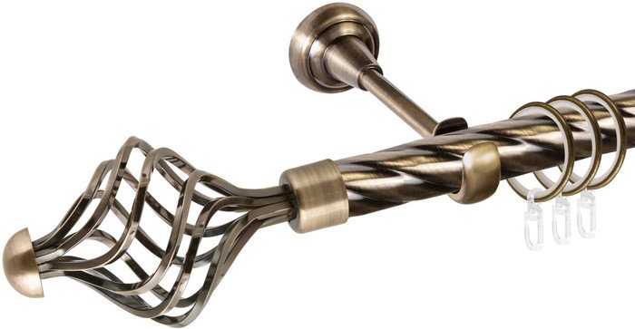 Карниз для штор АС ФОРОС Grace D25К составной + наконечники Ажур 245 (3.2м, антик) - фото