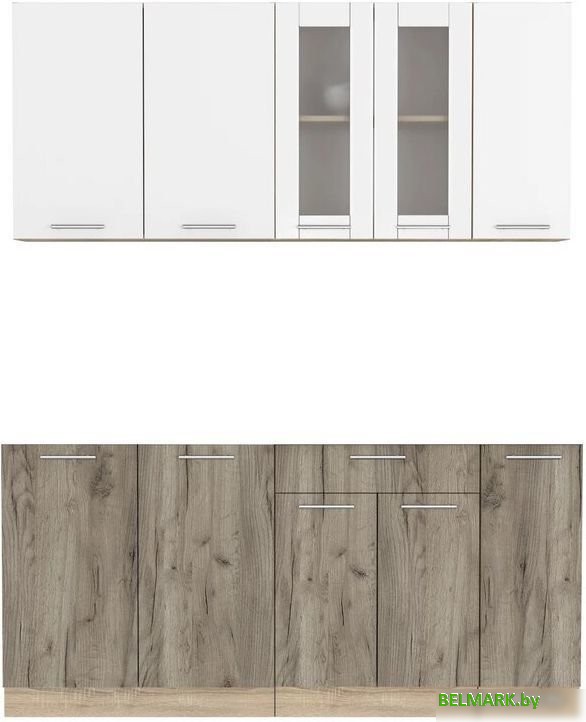 Готовая кухня Интерлиния Мила 17 без столешницы (белый платинум/дуб серый) - фото