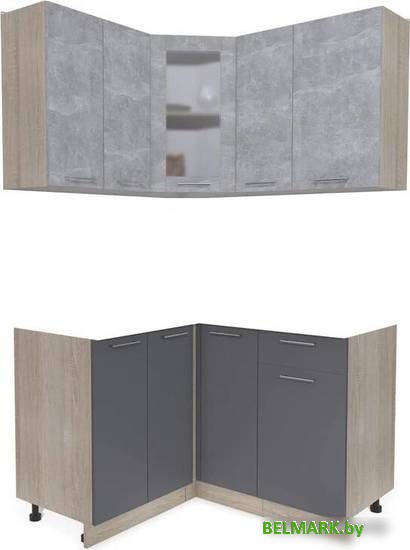 Готовая кухня Интерлиния Мила 12x13 без столешницы (бетон/антрацит) - фото