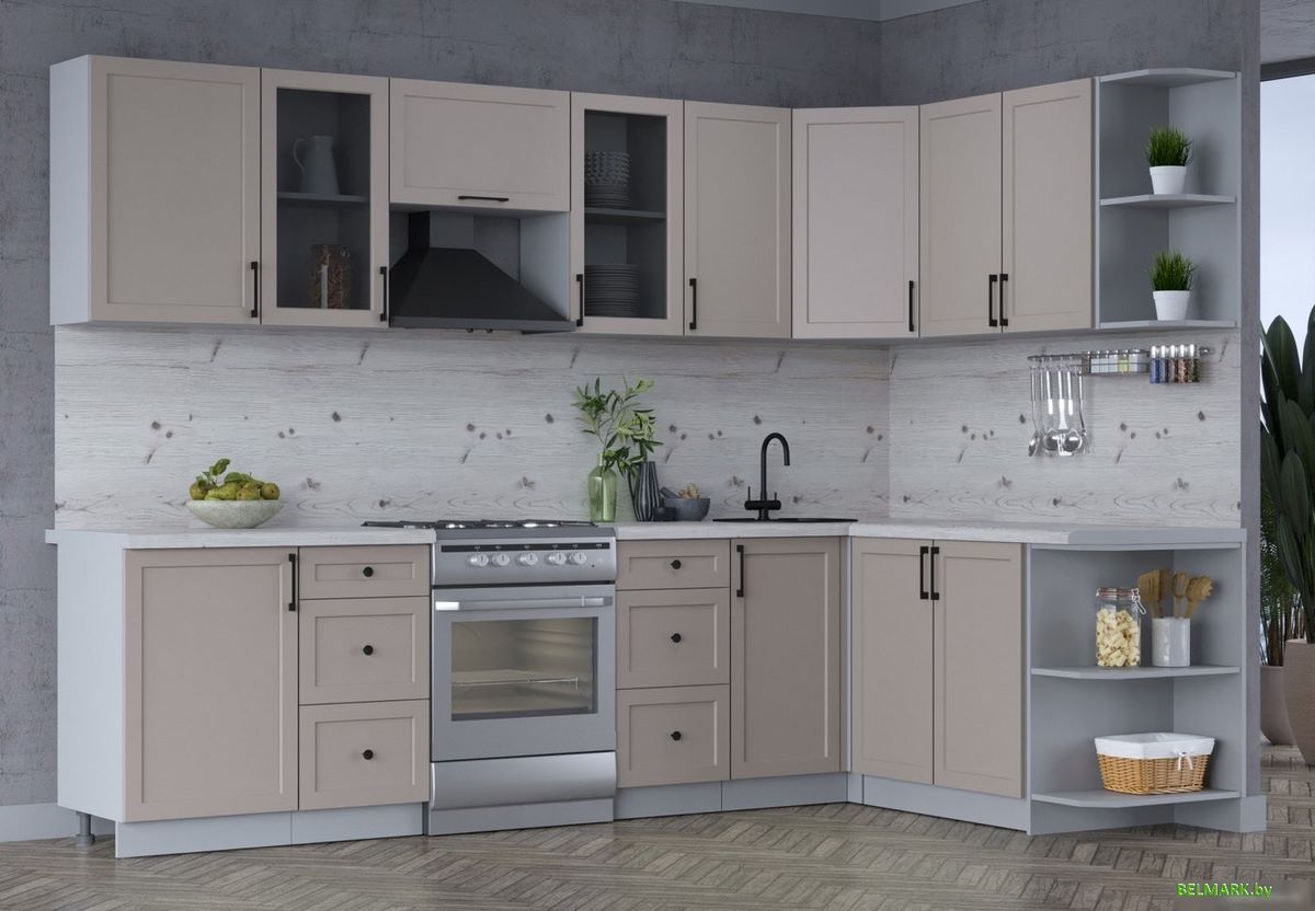 Готовая кухня Интерлиния Тренд 1.7x2.9 правая (луна/луна/бискайская сосна) - фото2