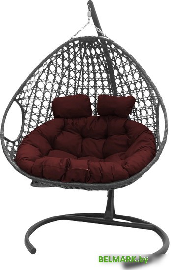 Подвесное кресло M-Group Для двоих Люкс 11510202 (коричневый ротанг/бордовая подушка) - фото