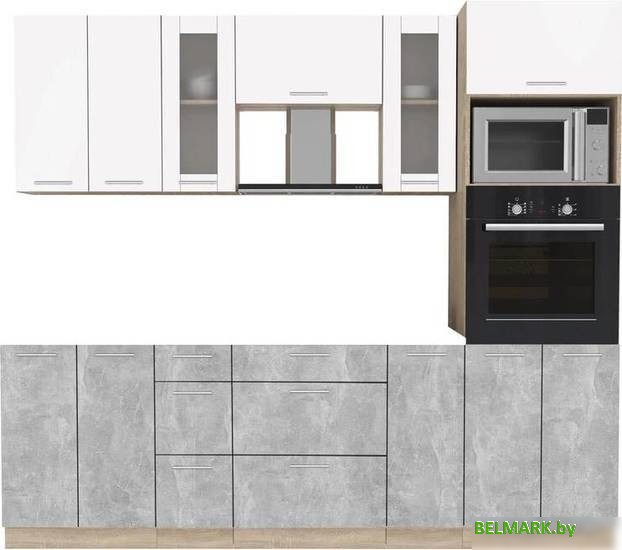 Готовая кухня Интерлиния Мила 2.4 ВТ без столешницы (белый платинум/бетон) - фото