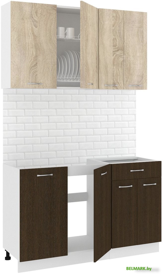 Готовая кухня Кортекс-мебель Корнелия Лира-лайт 1.3м без столешницы (дуб сонома/венге) - фото