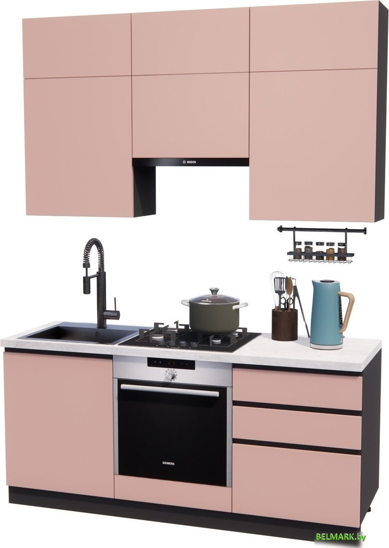 Готовая кухня ВерсоМебель Эко Премиум 1.8 (пудровый/ст. мрамор лацио) - фото