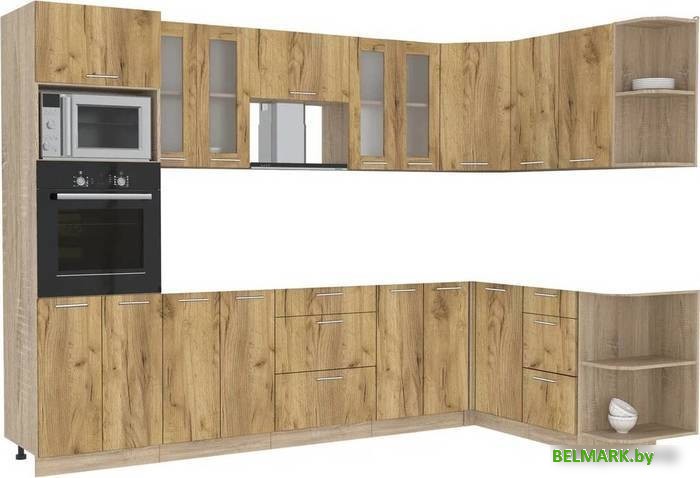 Готовая кухня Интерлиния Мила 1.68x3.0 правая без столешницы (дуб золотой/дуб золотой) - фото