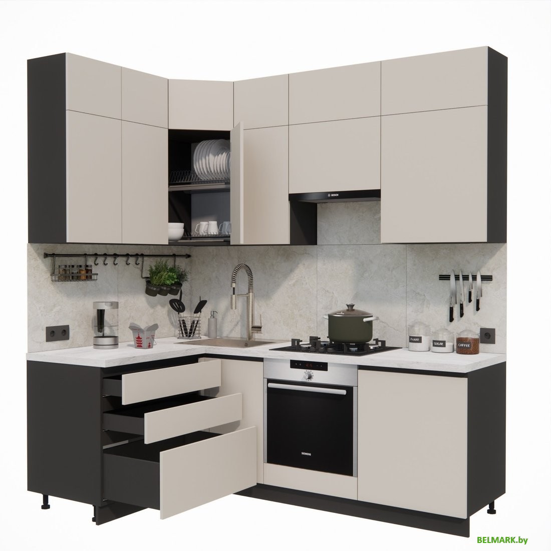 Готовая кухня ВерсоМебель Эко Премиум 1.4x2.2 левая (кашемир/ст. мрамор лацио) - фото2