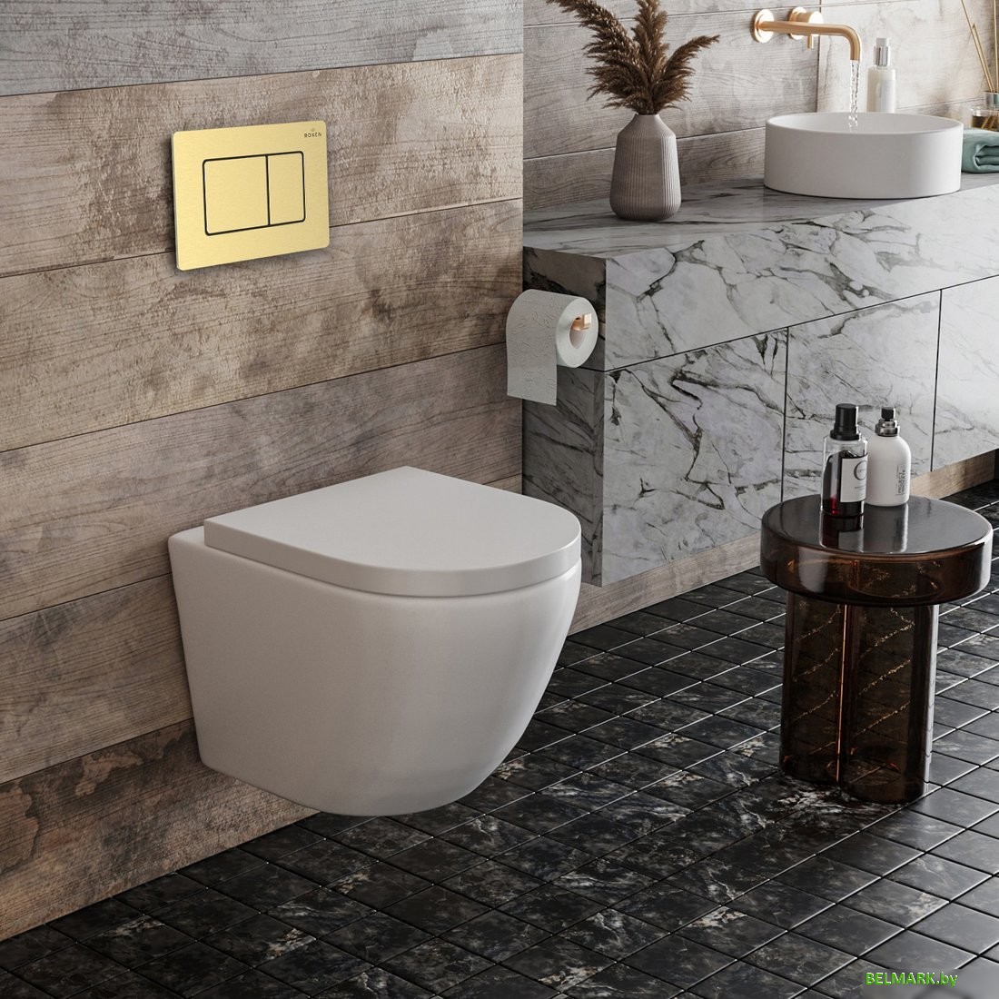 Унитаз подвесной Roxen Antares в комплекте с инсталляцией StounFix Dual Fresh 6 в 1 968454 (кнопка: брашированное золото) - фото2