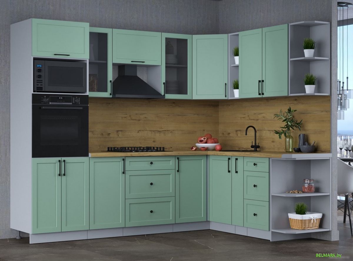 Готовая кухня Интерлиния Тренд 1.88x2.6 ВТ правая (мята/мята/дуб бунратти) - фото2