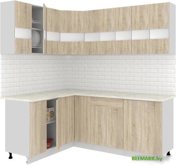 Угловая кухня Кортекс-мебель Корнелия Экстра 1.5x2.1м (дуб сонома/марсель) - фото