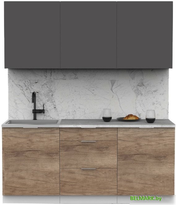 Готовая кухня Интермебель Микс Топ-4 1.8м (графит серый/дуб каньон/мрамор лацио белый) - фото