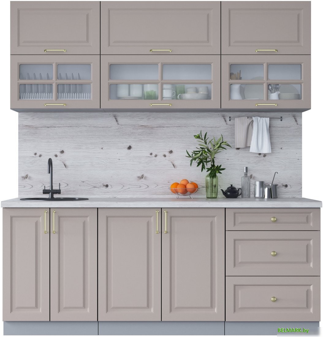 Готовая кухня Интерлиния Мила Шато 2.0Б (луна/луна/бискайская сосна) - фото